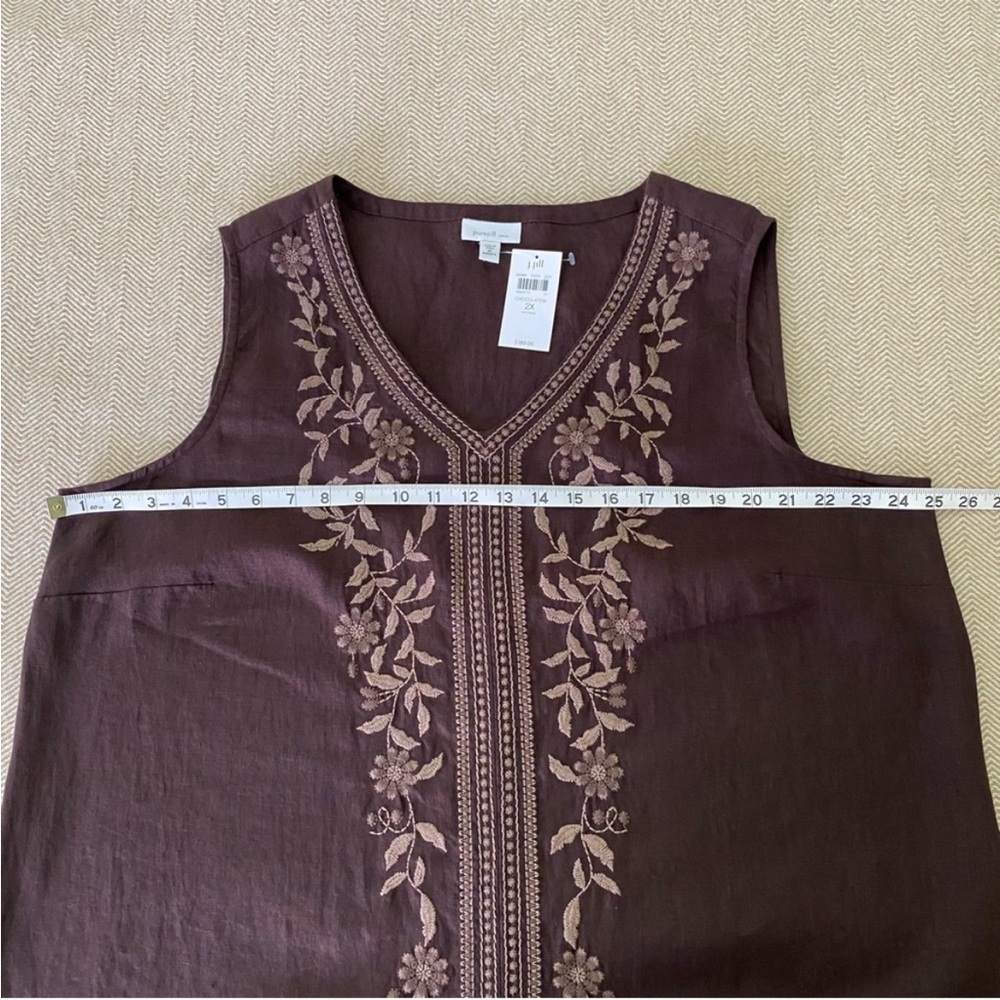 NWT- J. JILL 100% LINEN CHOCOLATE BROWN EMBROIDERED MAXI DRESS SIZE 2X - Picture 5 of 9